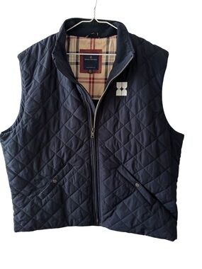 Brooks Brothers Diamond Quilted Navy Blue Sleeveless Vest with Logo Mens 2XL